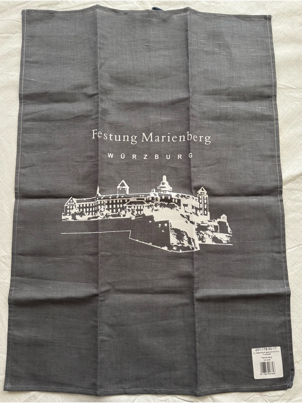 Festung Marienberg Würzburg Gray Linen Tea Towel - Printed Castle Design